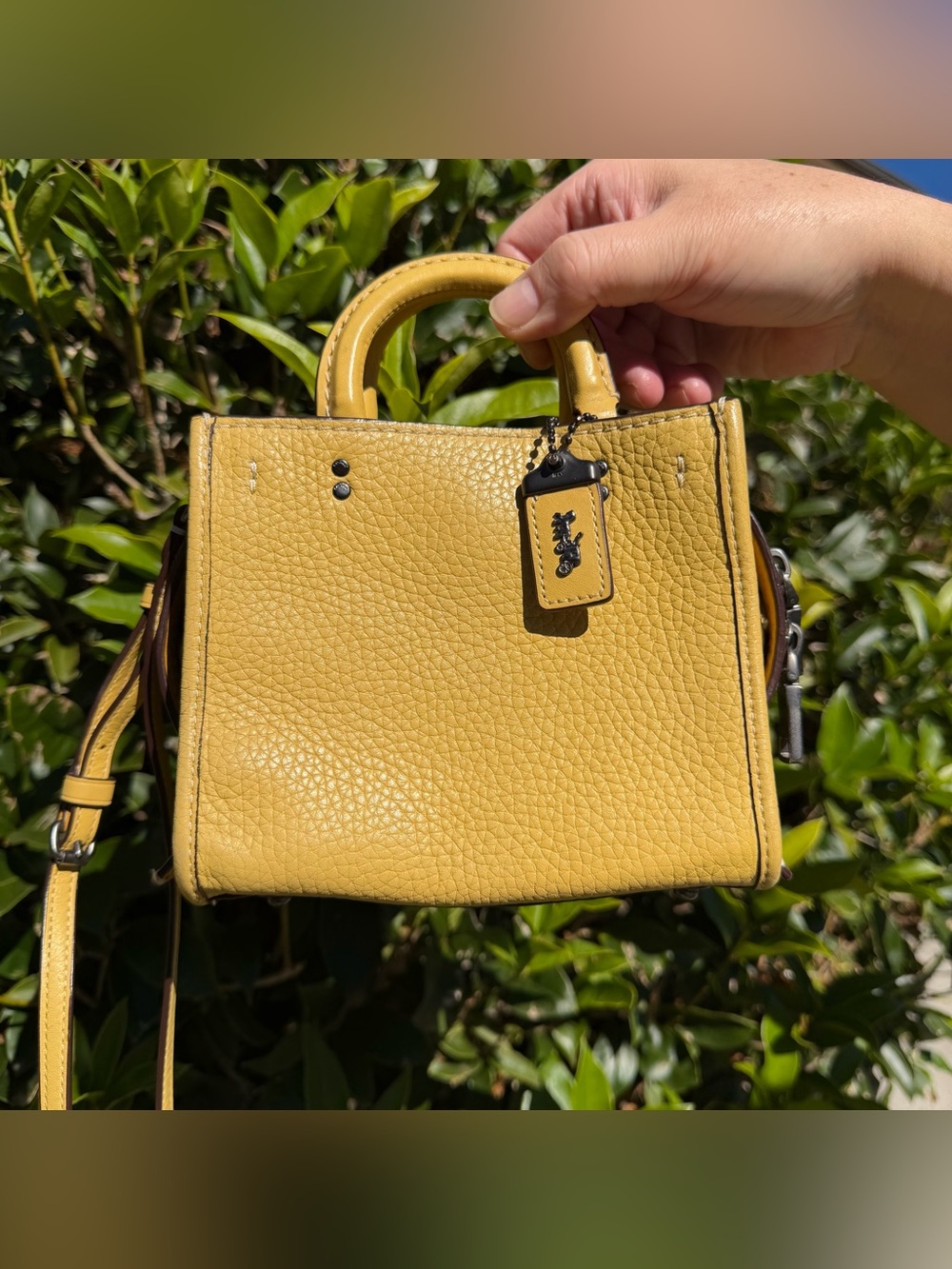 Coach Rogue 17 Mini Satchel 22978 Yellow Pebbled Leather Crossbody Shoulder Bag